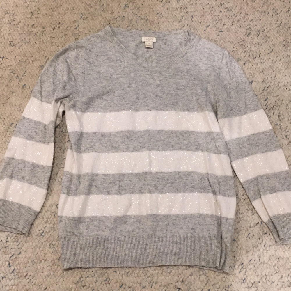 White and gray striped sweater